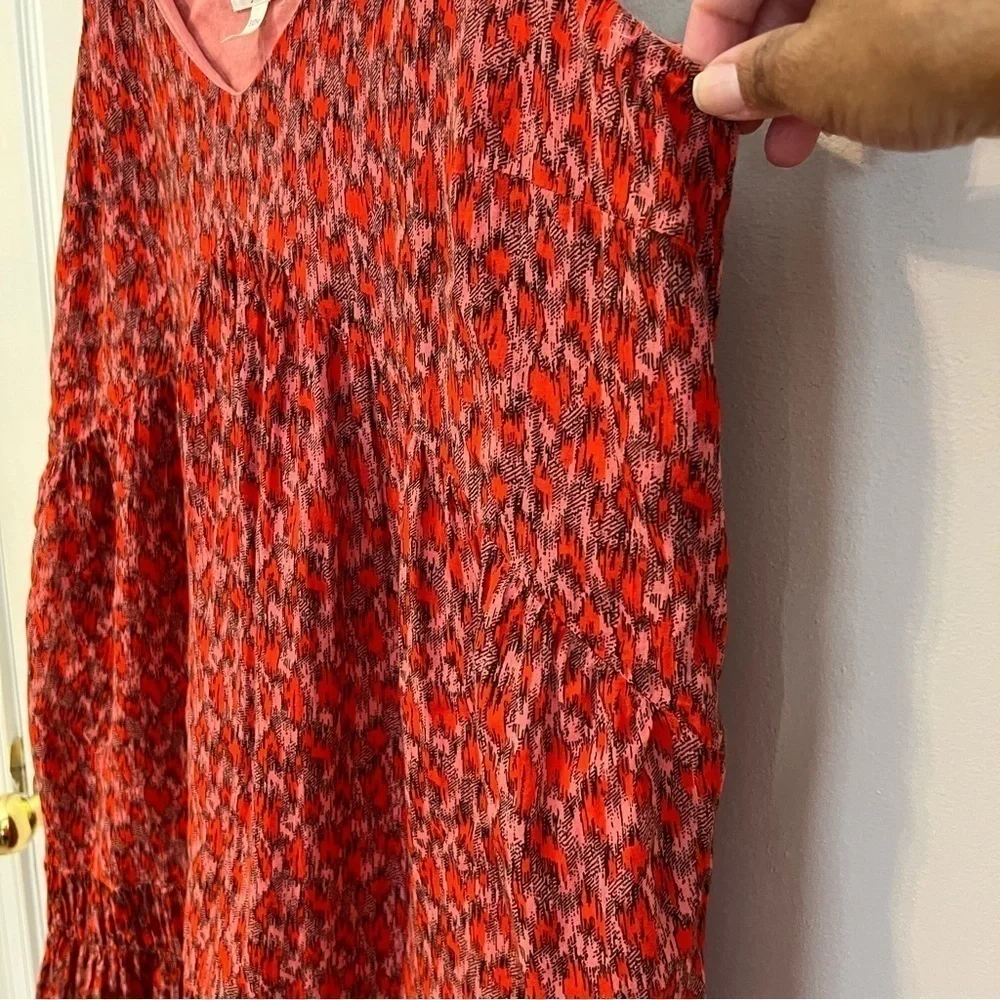 Joie V-Neck Tiered Maxi Dress Sleeveless Tea Rose Red Floral Lined 100% Cotton S - Picture 6 of 12
